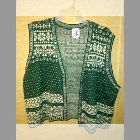 Vintage JK America Woman's Sweater Vest 26/28 Dark Green and White - Picture 1 of 2